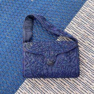 Dark Blue Vintage Beaded Purse